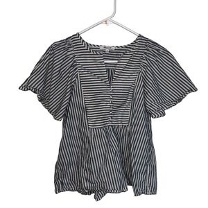 Madewell Womens Blue White Striped Flutter‎ Sleeve Button Front Peplum Blouse XS
